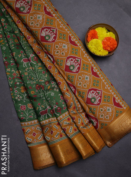 Green & Mustard Yellow Semi Maheshwari Cotton Saree