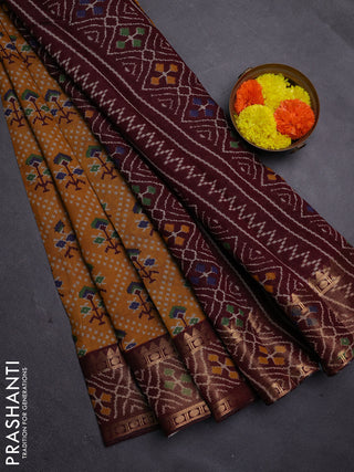 Mustard Yellow & Maroon Semi Maheshwari Cotton Saree