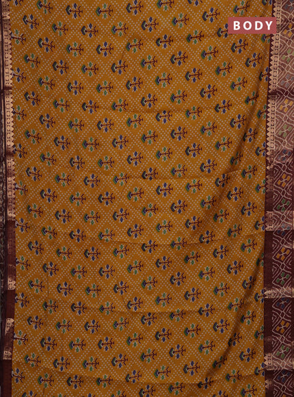 Mustard Yellow & Maroon Semi Maheshwari Cotton Saree