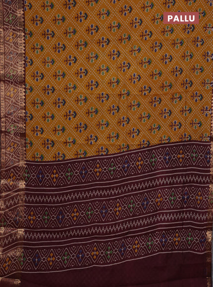 Mustard Yellow & Maroon Semi Maheshwari Cotton Saree