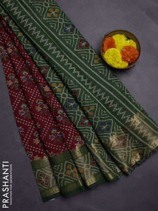 Maroon & Green Semi Maheshwari Cotton Saree