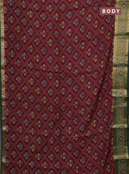 Maroon & Green Semi Maheshwari Cotton Saree