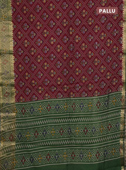Maroon & Green Semi Maheshwari Cotton Saree