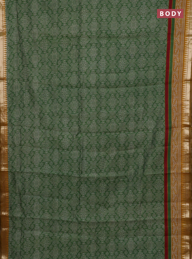 Green & Mustard Yellow Semi Maheshwari Cotton Saree
