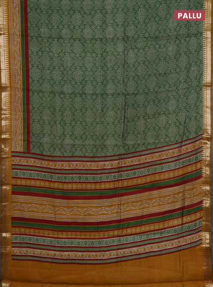 Green & Mustard Yellow Semi Maheshwari Cotton Saree