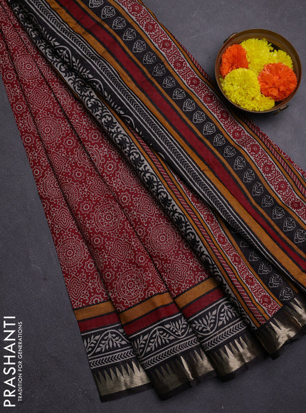 Maroon & Black Semi Maheshwari Cotton Saree
