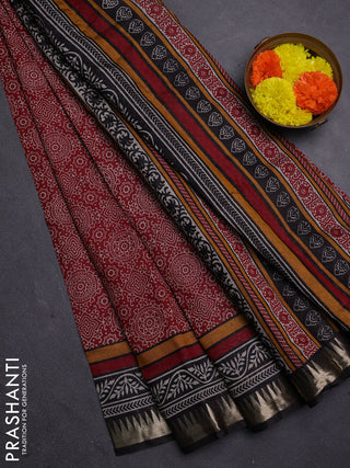 Maroon & Black Semi Maheshwari Cotton Saree