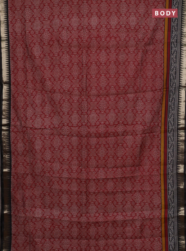 Maroon & Black Semi Maheshwari Cotton Saree