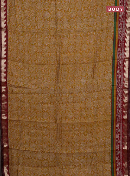 Mustard Yellow & Maroon Semi Maheshwari Cotton Saree