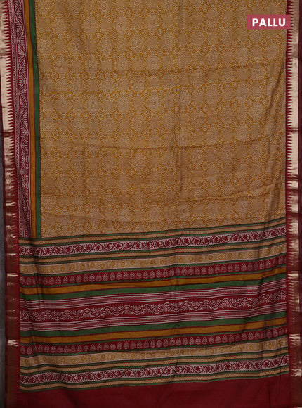 Mustard Yellow & Maroon Semi Maheshwari Cotton Saree