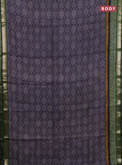 Navy Blue & Green Semi Maheshwari Cotton Saree