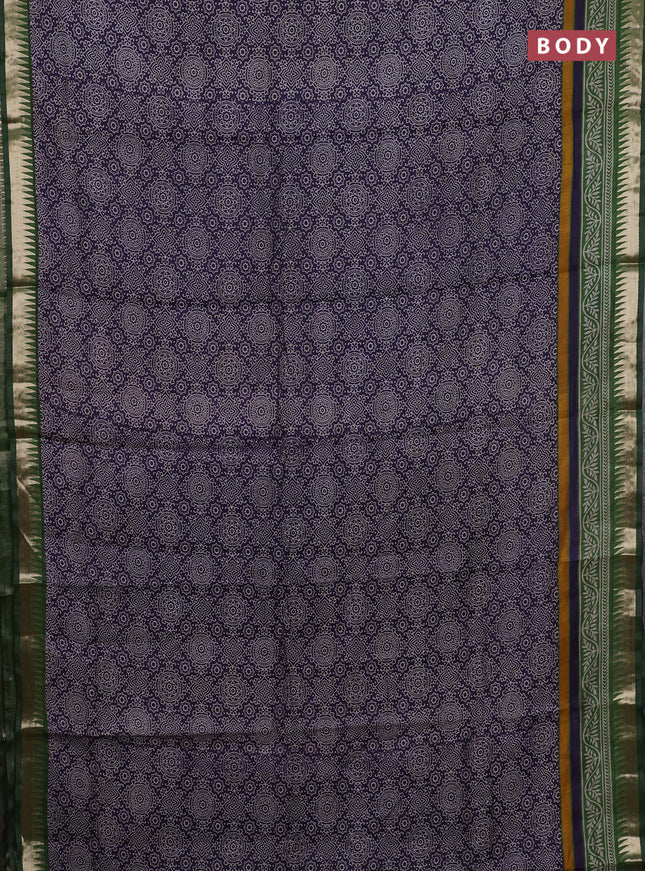 Navy Blue & Green Semi Maheshwari Cotton Saree