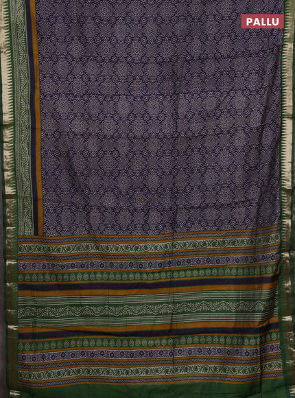 Navy Blue & Green Semi Maheshwari Cotton Saree
