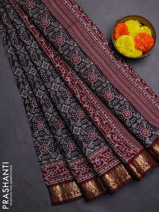 Black & Maroon Semi Maheshwari Cotton Saree
