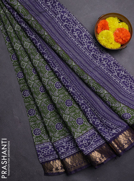 Green & Navy Blue Semi Maheshwari Cotton Saree