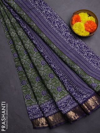 Green & Navy Blue Semi Maheshwari Cotton Saree