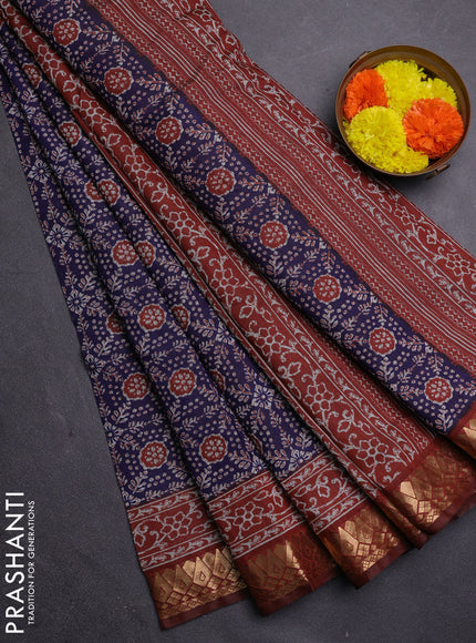 Blue & Rust Semi Maheshwari Cotton Saree