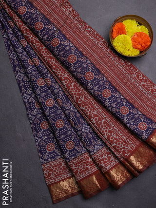 Blue & Rust Semi Maheshwari Cotton Saree