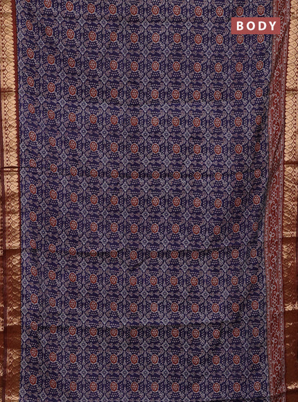 Blue & Rust Semi Maheshwari Cotton Saree