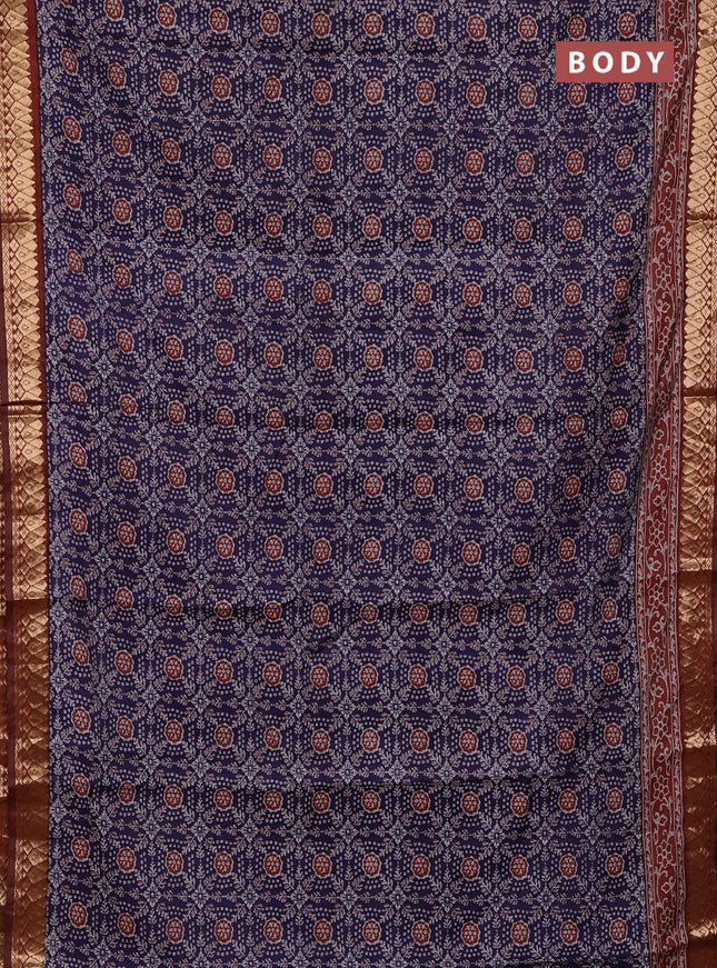 Blue & Rust Semi Maheshwari Cotton Saree