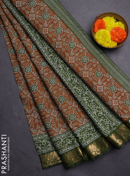 Mustard Yelloew & Green Semi Maheshwari Cotton Saree