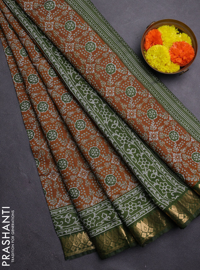 Mustard Yelloew & Green Semi Maheshwari Cotton Saree