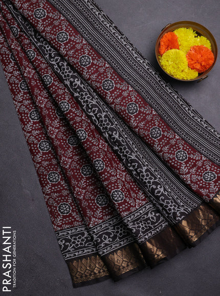 Maroon & Black Semi Maheshwari Cotton Saree