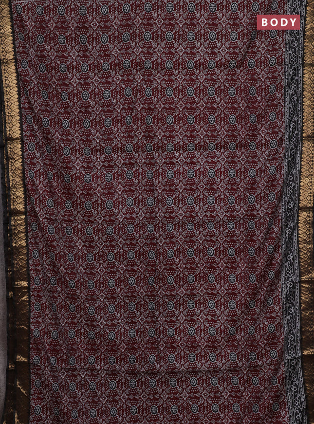 Maroon & Black Semi Maheshwari Cotton Saree