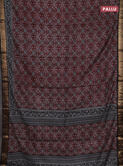 Maroon & Black Semi Maheshwari Cotton Saree