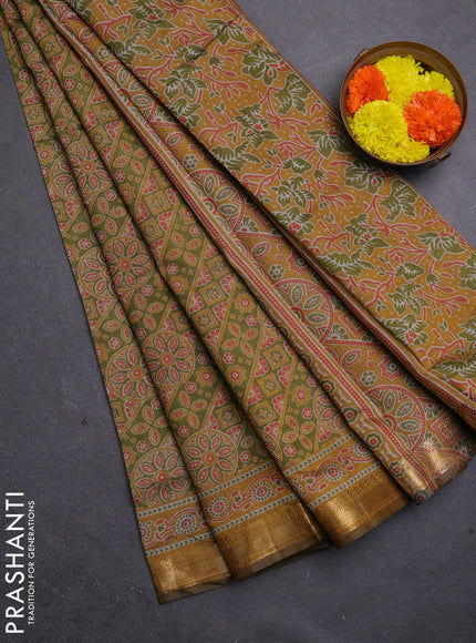 Green & Mustard Yellow Semi Maheshwari Cotton Saree
