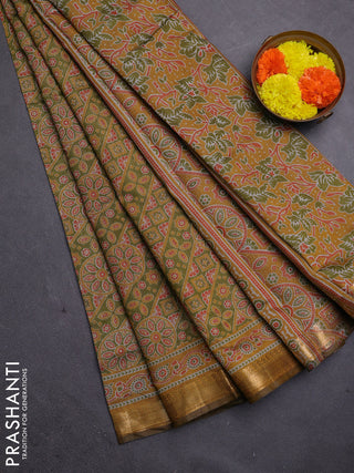 Green & Mustard Yellow Semi Maheshwari Cotton Saree