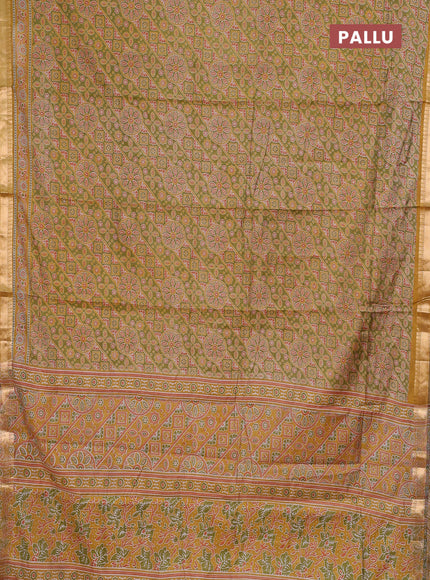 Green & Mustard Yellow Semi Maheshwari Cotton Saree