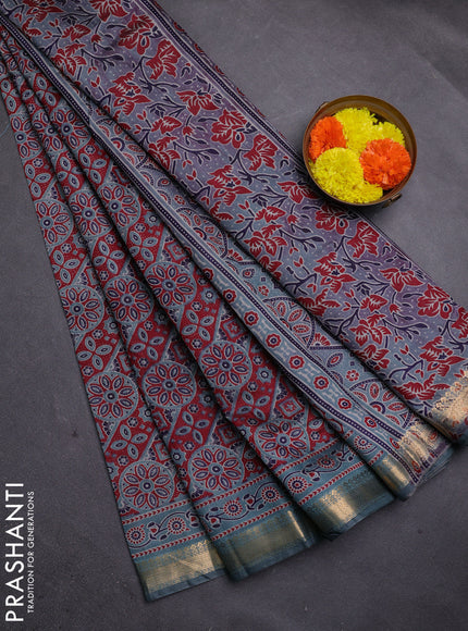 Maroon & Gray Semi Maheshwari Cotton Saree