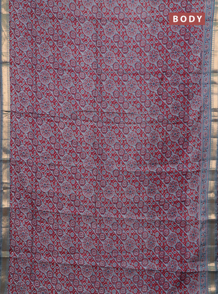 Maroon & Gray Semi Maheshwari Cotton Saree