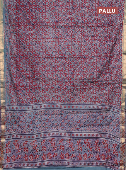 Maroon & Gray Semi Maheshwari Cotton Saree