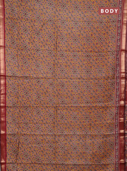 Mustard Yellow & Maroon Semi Maheshwari Cotton Saree