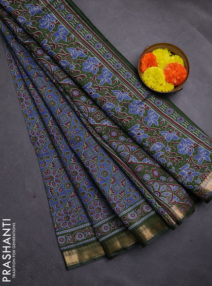 Blue & Green Semi Maheshwari Cotton Saree