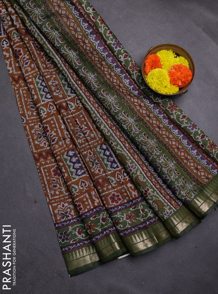 Mustard Yellow & Green Semi Maheshwari Cotton Saree