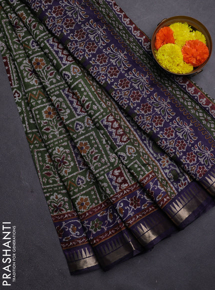 Green & Navy Blue Semi Maheshwari Cotton Saree