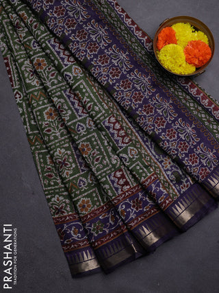 Green & Navy Blue Semi Maheshwari Cotton Saree