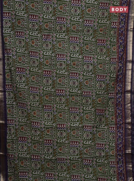 Green & Navy Blue Semi Maheshwari Cotton Saree