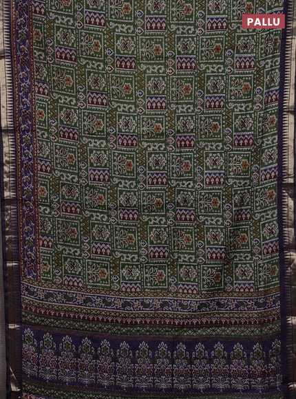 Green & Navy Blue Semi Maheshwari Cotton Saree