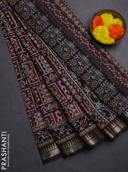 Maroon & Black Semi Maheshwari Cotton Saree
