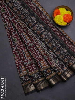 Maroon & Black Semi Maheshwari Cotton Saree