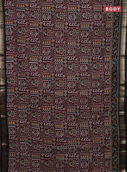Maroon & Black Semi Maheshwari Cotton Saree