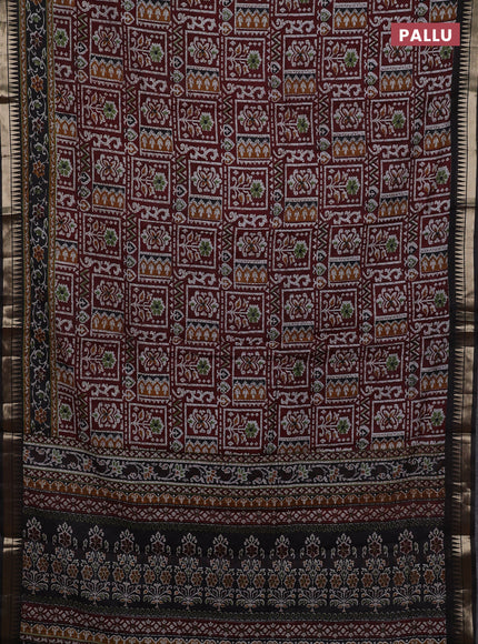 Maroon & Black Semi Maheshwari Cotton Saree
