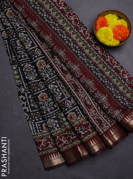 Black & Maroon Semi Maheshwari Cotton Saree