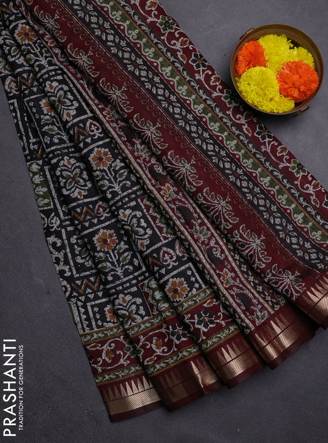 Black & Maroon Semi Maheshwari Cotton Saree