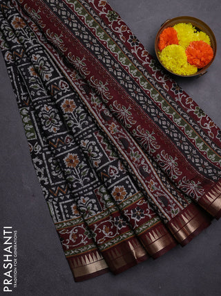 Black & Maroon Semi Maheshwari Cotton Saree