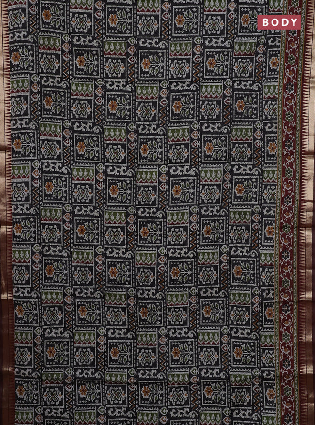 Black & Maroon Semi Maheshwari Cotton Saree